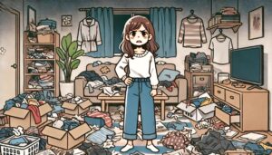 汚部屋でストレスを抱えた女性