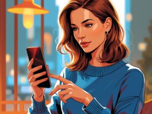 スマホを操作する女性のイラスト