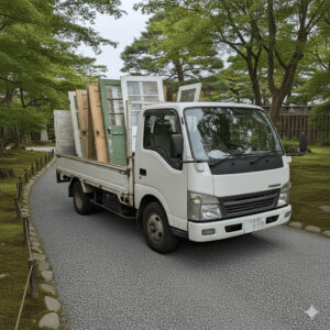 トラックに積まれた古い扉。