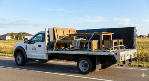 トラックに積んだ長椅子