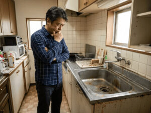 流し台の処分に困る男性
